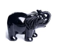 SWRVVMJDTN Polished Black Obsidian Elephant Decor Crystal Cute Crystal Stone Statue Hand-Carved Big Sculpture Figurines Home Room Office Desk Decoration Gifts,L
