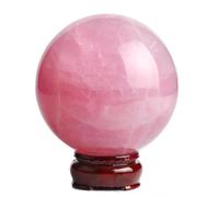SWRVVMJDTN Rose Quartz Sphere Crystal Ball with Wood Stand Divination Sphere Stone Home Decoration Lovers Gifts,9cm/3.5in