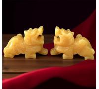 SWRVVMJDTN Yellow Jade Pi Yao/Pi Xiu Statue,A Pair Topaz Feng Shui Porsperity Sculpture,HandCarved Gemstone Figurines for Fortune Home Decoration,10cm