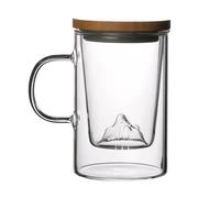 Swtgaah Bicchiere trasparente con vista montagna in vetro per la separazione di tè e acqua, tazza da tè 500/350 ml, tazza da tè in vetro borosilicato, set di tre pezzi, bicchiere con vista montagna
