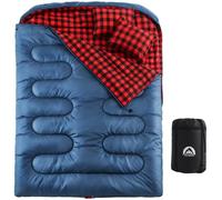 SWTMERRY Sacco a pelo doppio da campeggio, per adulti, per 2 persone, 230 x 160 cm, con 2 cuscini, per famiglia, attività all'aperto, escursioni, viaggi (blu, doppio 230 x 160 cm)