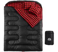 SWTMERRY Sacco a pelo doppio da campeggio, per adulti, per 2 persone, 230 x 160 cm, con 2 cuscini, per famiglia, attività all'aperto, escursioni, viaggi (nero, doppio 230 x 160 cm)