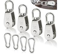 SWTYExt 8 Pezzi Carrucole Include 4 Pezzi Carrucole M15 e 4 Pezzi Moschettoni M4 Carrucole per Corde Carrucola in Acciaio Inossidabile con Capacità Carico 35 kg per Tende da Sole Fitness