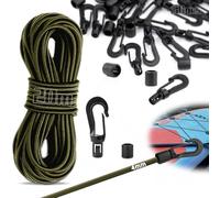 SWTYExt Corda in gomma da 20 m, 4 mm, con 50 ganci in plastica, colore verde, corda di espansione, elastici con ganci per teloni di traino, campeggio, teloni, copertura piscina, filo per bucato,