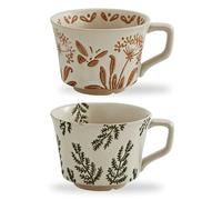 Swuut Set di 2 Tazze da Caffè in Ceramica Rustica da 350 ml, Realizzate a Mano, Con Manico Grande, per Latte, Cioccolata Calda, Lavabili in Lavastoviglie e Adatte al Microonde (piante)