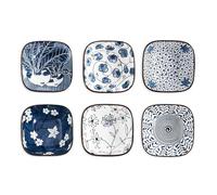 Swuut Set di ciotole quadrate in ceramica, blu e bianco, 95 ml, per salsa di soia da 6,8 cm, piccole ciotole per ketchup, piatti impilabili, piatti per barbecue, forno Ramekins Safe (8,5 cm)