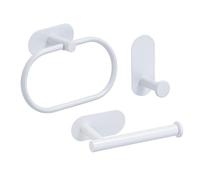 SWVYDC Maniglione da Bagno Portasciugamani in Acciaio Inox Senza Foratura, Portarotolo, Anello Portasciugamani Autoadesivo, Set di Accessori per Il Bagno(White 3pcs Set A)