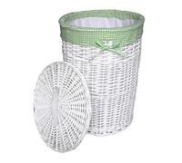 SWWK-25Rd-b - Cesto portabiancheria in vimini, rotondo, bianco, con coperchio, diametro 39 cm, altezza 55 cm