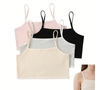 SWYZOR 4 Pezzi Reggiseno Top Bimba Bambina Brassiere Reggiseno Basic in Cotone per Ragazza Top Bambina Reggiseno da Allenamento Basic Intimo Reggiseno in Cotone per Ragazze per Ragazze 7-14 Anni