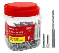 SX Plus 6x30 S Tasselli in Nylon con Vite + 1 punta SDS PLUS II diametro 6 mm Confezione 200 Pezzi - Fischer