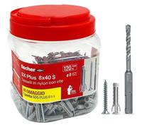 SX Plus 8x40 S Tasselli in Nylon con Vite + 1 punta SDS PLUS II dimetro 8 mm Confezione 120 Pezzi - Fischer