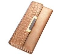 SXBCyan Portafoglio Da Donna Lungo In Vera Pelle Con Pochette Antifurto Da Donna Con Spazzola Portafoglio Atmosfera Di Moda Porta Carte Semplice Portamonete (Color : Gold)