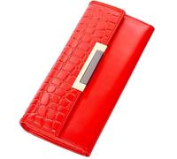 SXBCyan Portafoglio Da Donna Lungo In Vera Pelle Con Pochette Antifurto Da Donna Con Spazzola Portafoglio Atmosfera Di Moda Porta Carte Semplice Portamonete (Color : Red)