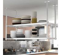 SXBHDM Mensole da cucina sospese al soffitto, porta pentole e padelle in acciaio inossidabile a 2 strati, portabottiglie, mensola espositiva galleggiante per bar, soggiorni e ristoranti(120x35x80cm)