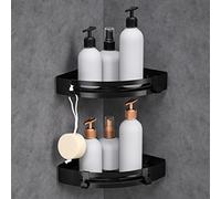 SXCDD Supporto per doccia autoadesivo a triangolo nero supporto per bagno in lega di alluminio supporto per WC in acciaio inossidabile - 2 utensili