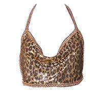 Sxett Reggiseno da donna con paillettes e catena in metallo, schiena scoperta, scollo a V, gioiello per il corpo, top corto per feste in spiaggia