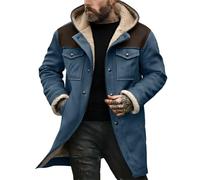 SXHEYUY Giacca Calda da Uomo in Pile Cappotto Vintage in Pelle Scamosciata Parka di Lunghezza Media Cappotto Spesso con Pelliccia,Blu,M
