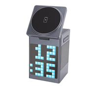 Sxhlseller Caricabatterie Wireless 6 in 1 con Altoparlante Bluetooth e Display Pixel, Sveglia Dinamica per Cuffie Orologio Telefono IOS, 15 W per la Casa