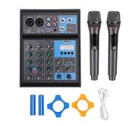 Sxhlseller Mixer a 4, 2 Microfoni Wireless UHF con Interfaccia USB Bluetooth 5.0 Alimentazione 48V, per Feste di Canto Karaoke DJ Live Streaming