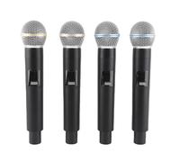 Sxhlseller Set di 4 Microfoni Wireless, Microfono Palmare Dinamico Cordless VHF con Portata di 50 M, Batteria Ricaricabile da 2200 MAh per Palco, Karaoke, Registrazione, Streaming Live