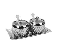 Sxhlseller Set di Vassoi per Condimenti in Acciaio Inossidabile 304 | Contenitori per Zucchero da 2 Pezzi con Coperchi in Vetro e Cucchiai, Lavabili in Lavastoviglie, Compatti Ed Eleganti