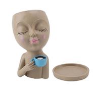 Sxhlseller Simpatico Vaso da Fiori con Testa in Resina per Bere caffè e Foro di Scarico, Arte Decorativa per la Decorazione del Balcone del Davanzale della Finestra, Ideale per i Tuoi Cari (YELLOW)