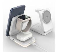 Sxhlseller Supporto per Caricabatterie Wireless 3 in 1, Ricarica Rapida da 15 W, Dock Magnetico Pieghevole per Auricolari, Orologi, Stazione Portatile di Tipo C con Dissipazione del Calore (WHITE)