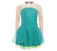 Sxiwei Bambina Abito Pattinaggio Artistico Rete Taglio Abito Gara Manica Lunga Strass da Danza con Mutandine E Tutu Gonna Abbigliamento Danza