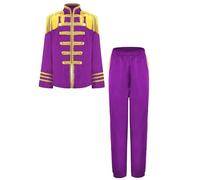 Sxiwei Bambina Direttore Di Circo Giacca Pantaloni Lunghi Giubbotto A Colletto Alzato Con Frange Spalliera Epaulette Uniforme Militare Giacca Sack Pantaloni Viola 7-8 anni
