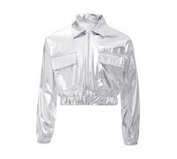 Sxiwei Bambina Giacca Camicia A Maniche Lunghe Blusa Giacca Corta Di Transizione Con Cerniera Modern Jazz Hip Hop Danza Anni Outfit Argento 11-12 anni
