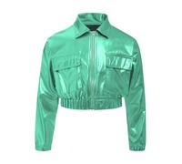 Sxiwei Bambina Giacca Camicia A Maniche Lunghe Blusa Giacca Corta Di Transizione Con Cerniera Modern Jazz Hip Hop Danza Anni Outfit Verde chiaro 13-14 anni