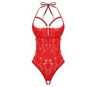 Sxiwei Corpo Punta Donna Trasparente Stringbody Con Supporto Al Collo Top Senza Schiena Parte Superiore Apertura Libera String Tanga Con Alto Taglio Alla Gamba Rosso S