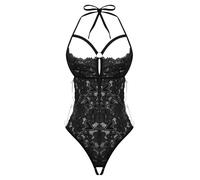 Sxiwei Corpo Punta Donna Trasparente Stringbody Con Supporto Al Collo Top Senza Schiena Parte Superiore Apertura Libera String Tanga Con Alto Taglio Alla Gamba Nero S