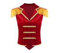 Sxiwei Costume Da Direttore Del Circo Per Donna Giacca Senza Maniche Gilet Con Frange Spalline Bordatura Dorata Aderente Modellante Gilet Abbigliamento Da Spettacolo Rosso XXL