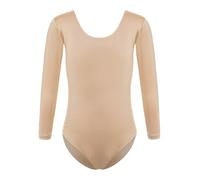 Sxiwei Costume da ginnastica classica per bambini ragazze colore nudo ginnastica maglia manica lunga tuta da danza leotard costume da ballo, Girocollo, color carne, 158-164