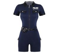 Sxiwei Costume Da Poliziotta Donna Camicia A Maniche Corte Body Con Cintura Di Pelle Tuta Corta Jumpsuit Completo Outfit Cosplay Poliziotta Abbigliamento Professionale Blu navy XXL