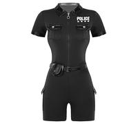 Sxiwei Costume Da Poliziotta Donna Camicia A Maniche Corte Body Con Cintura Di Pelle Tuta Corta Jumpsuit Completo Outfit Cosplay Poliziotta Abbigliamento Professionale Nero 3XL