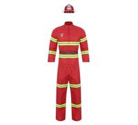 Sxiwei Costume Da Vigile Del Fuoco Per Uomo Completo Di Giacca E Pantaloni Con Casco Da Pompiere Uniformi Coordinate Padre E Figlio Abbigliamento Per Feste Di Rosso L