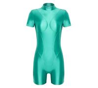 Sxiwei Dama Olio Lucente Body Bikini Maniche Corte con Collarino Rotolo Costume Nuoto Sportivo Monokini con Gamba E Schiena Esposte Diviso Corto Lestate Lago Blu M