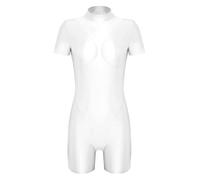 Sxiwei Dama Olio Lucente Body Bikini Maniche Corte con Collarino Rotolo Costume Nuoto Sportivo Monokini con Gamba E Schiena Esposte Diviso Corto Lestate Bianco XXL