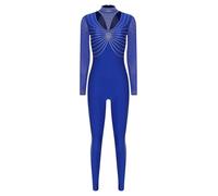 Sxiwei Damen 女士 Klassischer 经典的 Gymnastikanzug 体操服 Langarm 长袖的 Turnanzug 运动服 Mesh 网眼 Spleiß 拼接 Ganzkörperanzug 全身服 Ballettanzug 芭蕾舞服 Glitzer 闪光 Ballett 芭蕾 Trikot Blu reale L