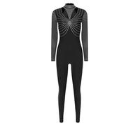 Sxiwei Damen 女士 Klassischer 经典的 Gymnastikanzug 体操服 Langarm 长袖的 Turnanzug 运动服 Mesh 网眼 Spleiß 拼接 Ganzkörperanzug 全身服 Ballettanzug 芭蕾舞服 Glitzer 闪光 Ballett 芭蕾 Trikot Nero L