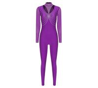 Sxiwei Damen 女士 Klassischer 经典的 Gymnastikanzug 体操服 Langarm 长袖的 Turnanzug 运动服 Mesh 网眼 Spleiß 拼接 Ganzkörperanzug 全身服 Ballettanzug 芭蕾舞服 Glitzer 闪光 Ballett 芭蕾 Trikot Viola L