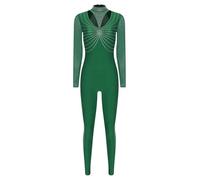 Sxiwei Damen 女士 Klassischer 经典的 Gymnastikanzug 体操服 Langarm 长袖的 Turnanzug 运动服 Mesh 网眼 Spleiß 拼接 Ganzkörperanzug 全身服 Ballettanzug 芭蕾舞服 Glitzer 闪光 Ballett 芭蕾 Trikot Verde scuro L