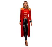 Sxiwei Direttrice Del Circo Costume Showman Frac Giacca Gotica Steampunk Marsina Con Nappa Spalline Uniforme Da Capitano Natale Sfilata Abiti Rosso L