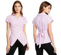 Sxiwei Donna Bluse Ufficio Asimmetriche Collo Bivio Striato V Collo Camicia con Elegante Finta Spina Dorsale Slim Fit Comfortevoli Soprastanti La Vita Quotidiana Rosa M