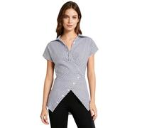 Sxiwei Donna Bluse Ufficio Asimmetriche Collo Bivio Striato V Collo Camicia con Elegante Finta Spina Dorsale Slim Fit Comfortevoli Soprastanti La Vita Quotidiana Nero M