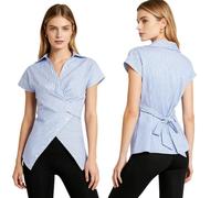 Sxiwei Donna Bluse Ufficio Asimmetriche Collo Bivio Striato V Collo Camicia con Elegante Finta Spina Dorsale Slim Fit Comfortevoli Soprastanti La Vita Quotidiana Azzurro Chiaro S