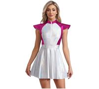 Sxiwei Donna Costume Alien Sexy Abito In Pelle Lucida Maniche Corte A Farfalla Vestito Da Festa Blocco Colore Eroina Del Film Personaggio Del Futuro Outfit Rosa acceso 3XL