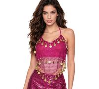 Sxiwei Donna Danza del Ventre Costume Top Fasce per Il Collo Schiena Scoperta Bustier Push Up
